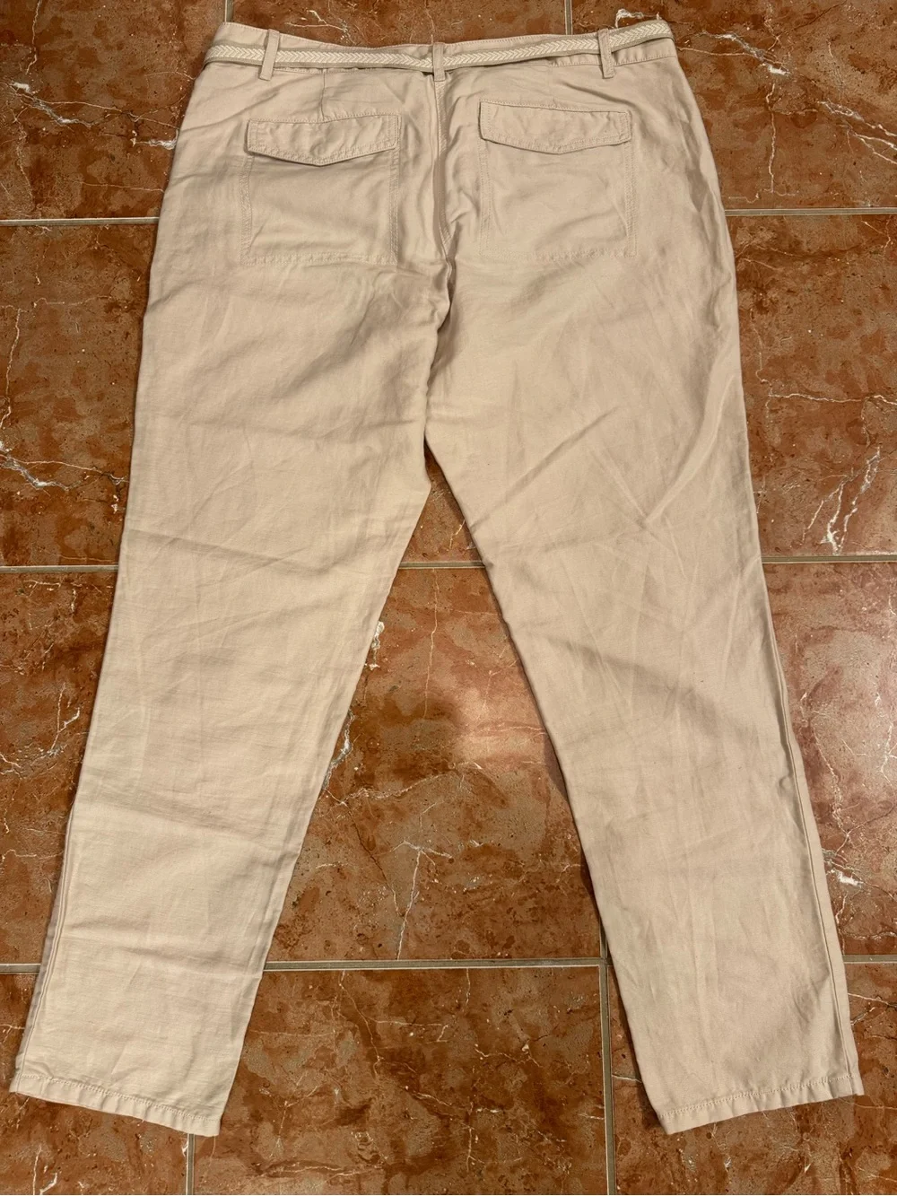LOFT Marisa Cream Linen Cotton Blend Crop Pants Fold Up Capris Sz 10 Belt NWOT